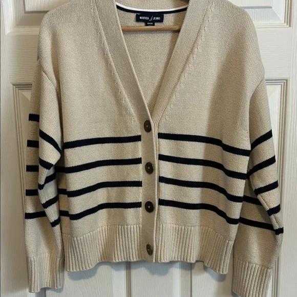 Nautica Jeans Medium Women’s Lake Crew Striped Cardigan - Picture 1 of 7